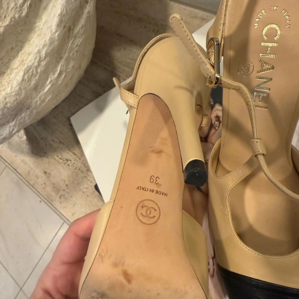 CHANEL Beige and Black Heels - Picture 8 of 12